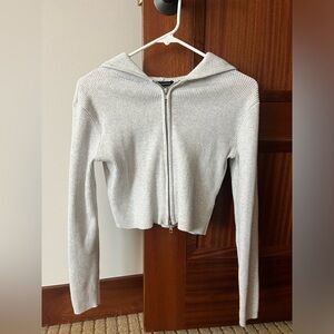 Grey Brandy Melville Cropped Ribbed Zip-up, One Seize Fits All